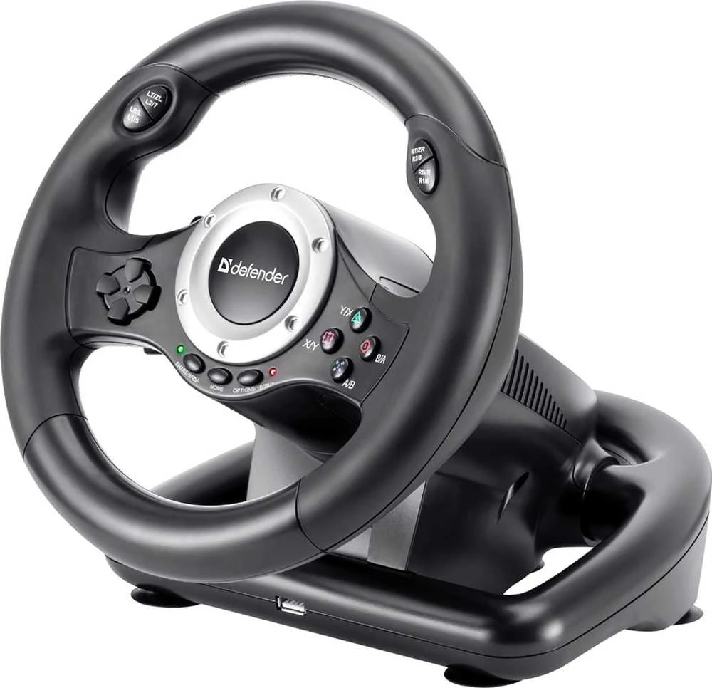 Defender TURBO PRO vairas, 10 mygtukų, USB, juodas, su pedalais, PS3, PS4, PC, XBOX One, XBOX Series X/S, Nintendo Switch
