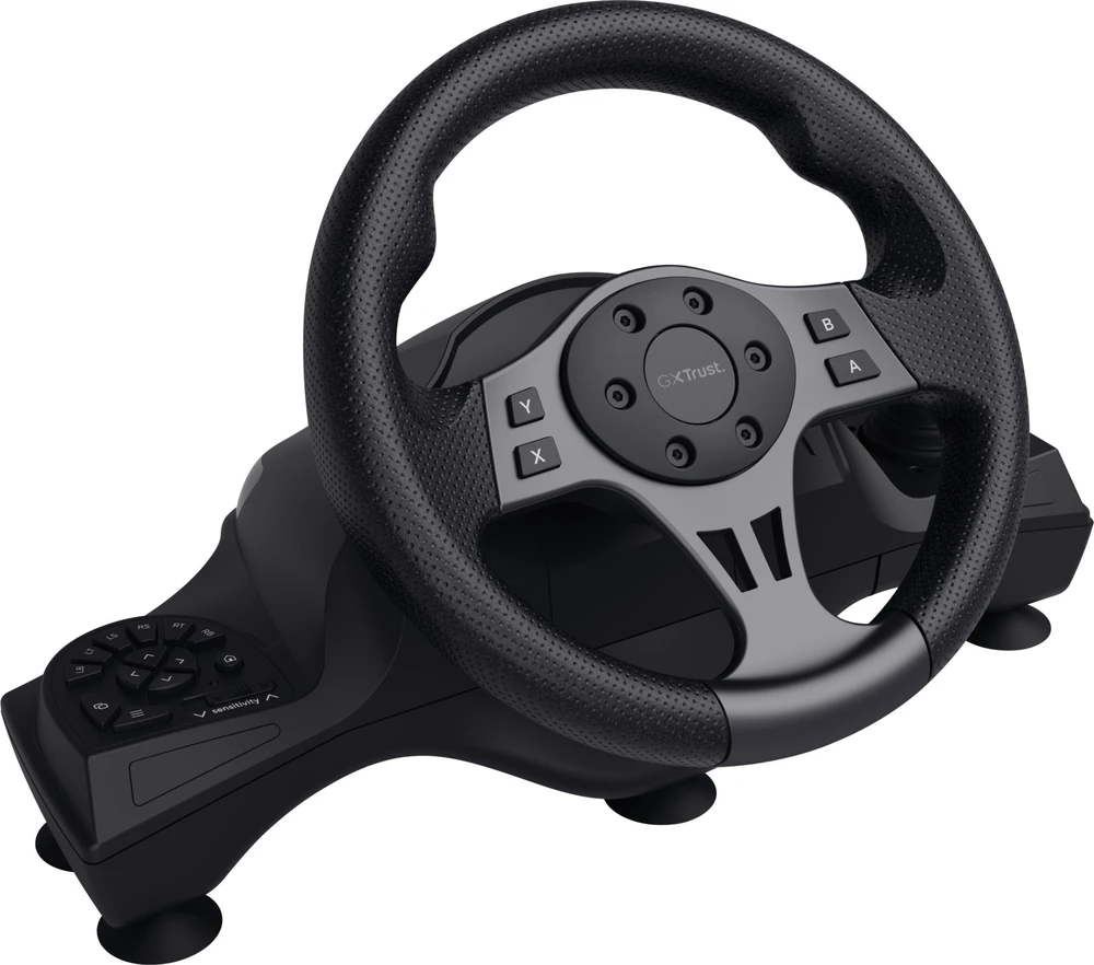 „Trust GXT 289 Movi Juodas“ USB vairas + pedalai, skirti „Nintendo Switch“, „PlayStation 4“, „XBOX One S“, „XBOX One X“, „XBOX Series S“, „XBOX Series X“