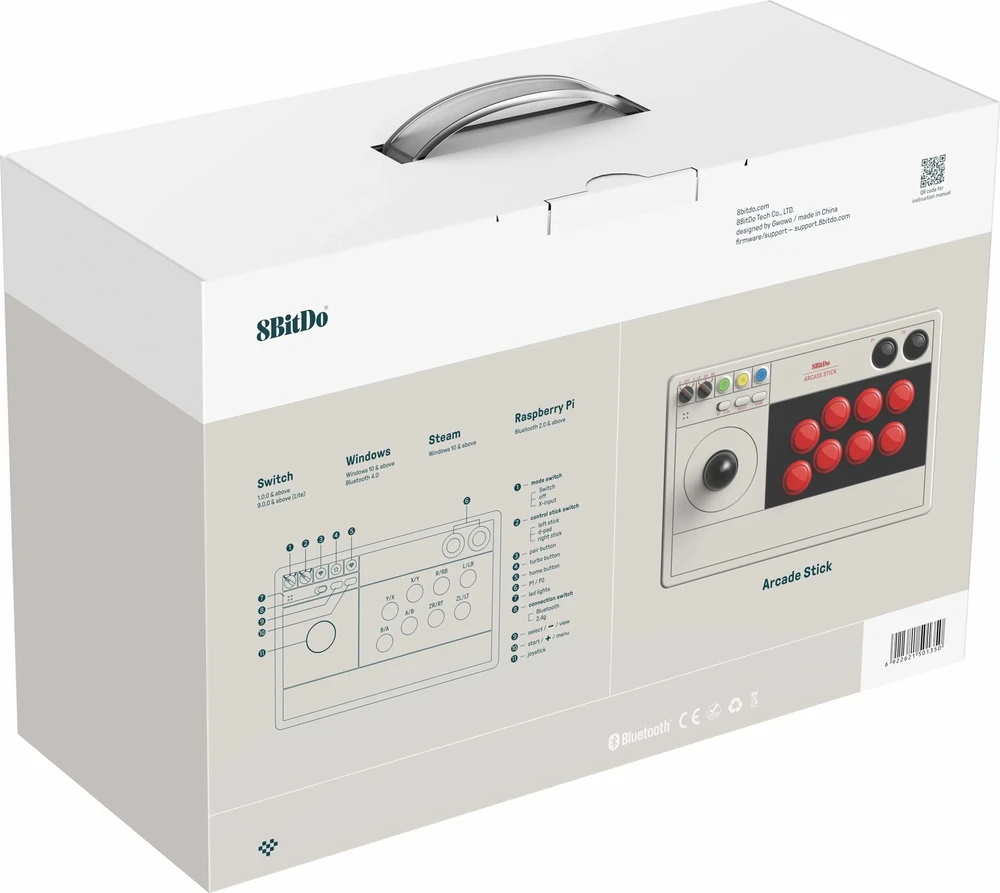 8BitDo Arcade Stick Switch ir PC (pilkas)