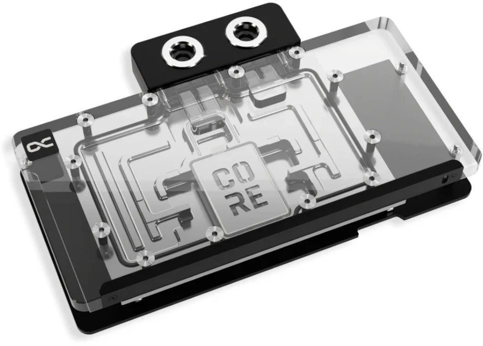 „Alphacool Core RX 9070 Steel Legend“ vaizdo plokštės vandens blokas, ARGB, su galine plokšte – akrilas