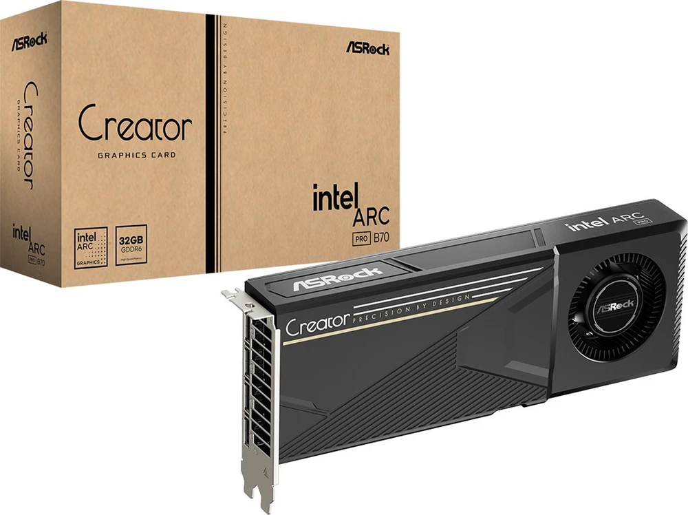 Grafikos plokštė ASRock Intel Arc Pro B70 Creator, 32GB GDDR6, 4x DisplayPort