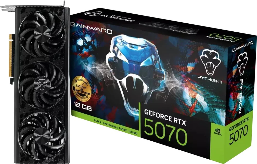 Vaizdo plokštė „Gainward GeForce RTX 5070 Python III OC“ su NVIDIA 12 GB GDDR7 atmintimi