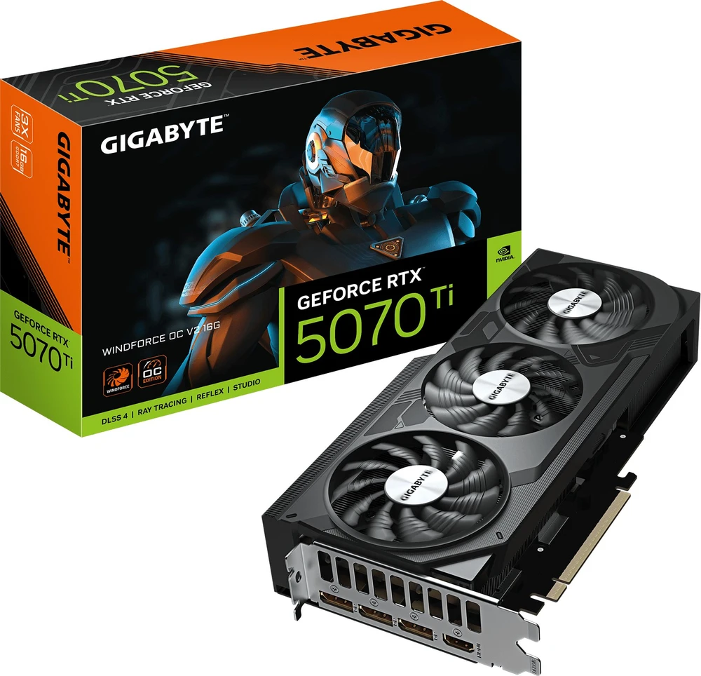 Vaizdo plokštė „Gigabyte GeForce RTX 5070 Ti WINDFORCE OC V2 16G“ | NVIDIA | 16 GB | „GeForce RTX 5070 Ti“ | GDDR7 | HDMI jungčių kiekis: 1 | PCI-E 5.0