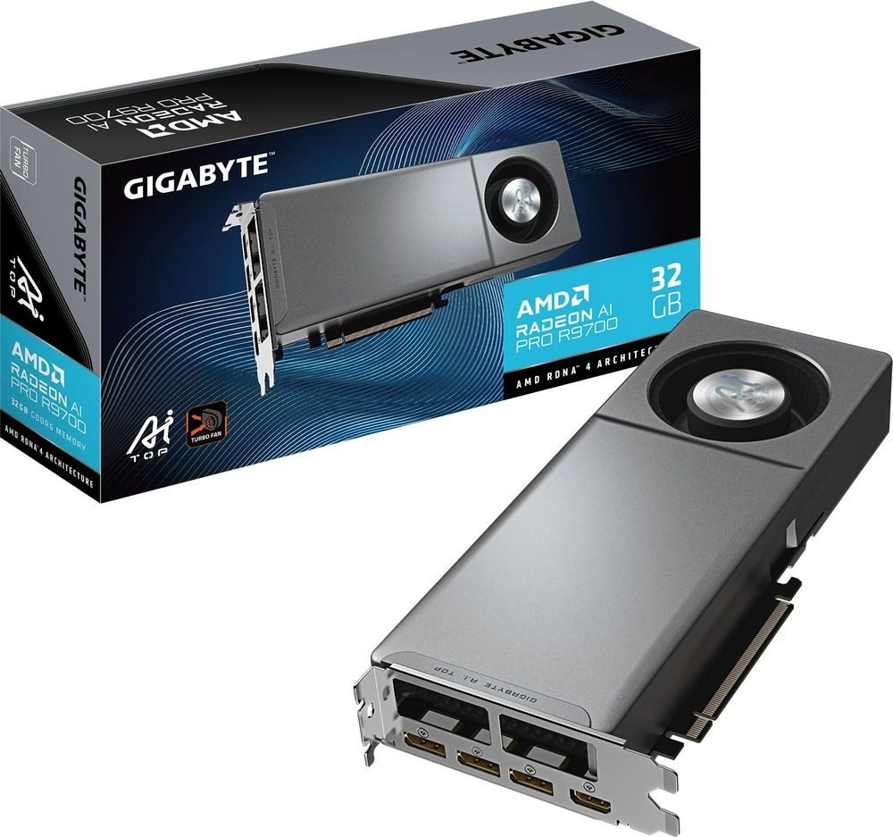 „GIGABYTE Radeon AI PRO R9700 AI TOP 32G“ vaizdo plokštė, 32 GB GDDR6 – mažmeninė prekyba