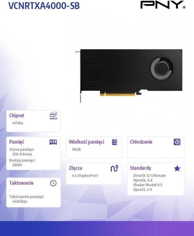 Vaizdo plokštė Grafinė kortelė PNY Kvadras RTX A4000 16GB GDDR6 (VCNRTXA4000- SB)