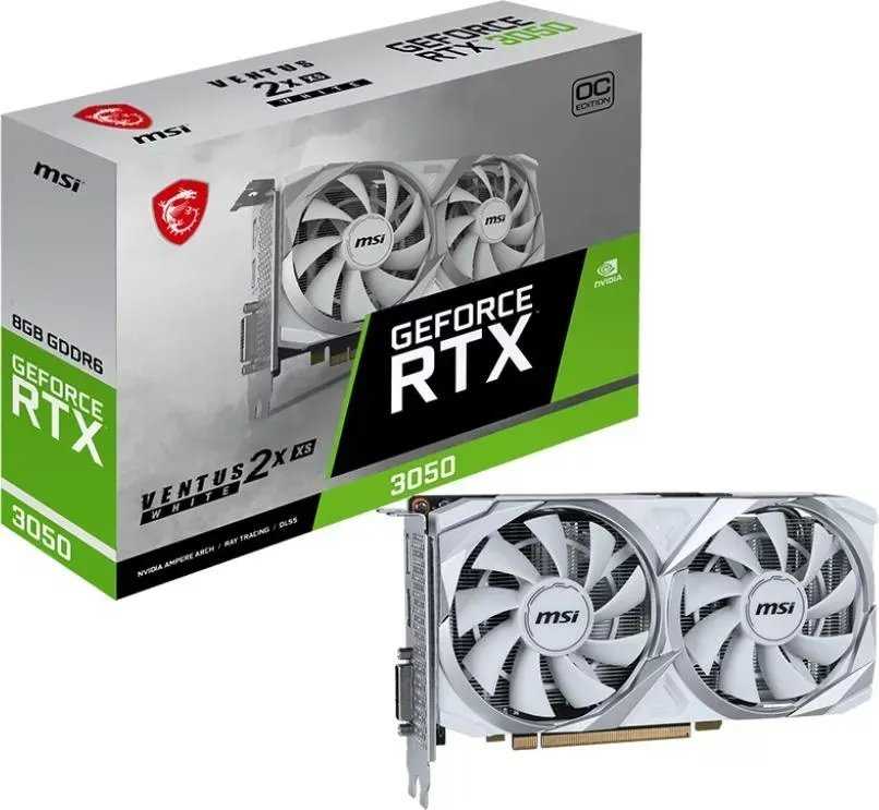 Vaizdo plokštė MSI NVIDIA GeForce RTX 3050, 8 GB, GDDR6, 128 bit, Balta