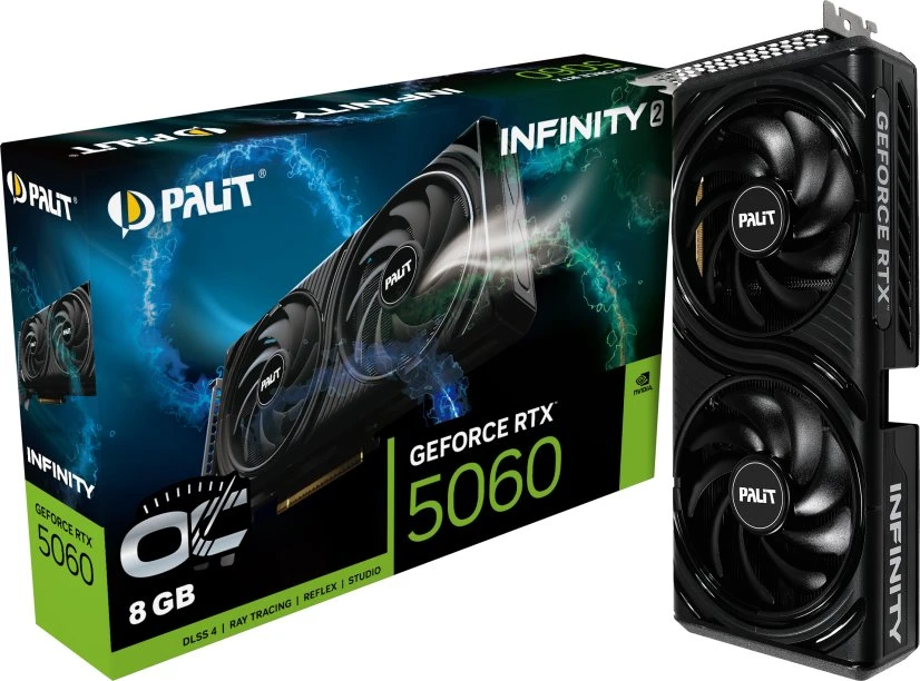 Palit Microsystems Vaizdo plokštė Palit GeForce RTX 5060 Infinity 2 OC V1 8GB GDDR7 DLSS4 (NE75060V19P1-GB2051L)
