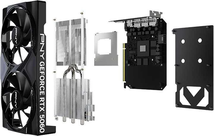 Vaizdo plokštė PNY GeForce RTX 5060 su dviem ventiliatoriais, 8 GB OC, DLSS 4