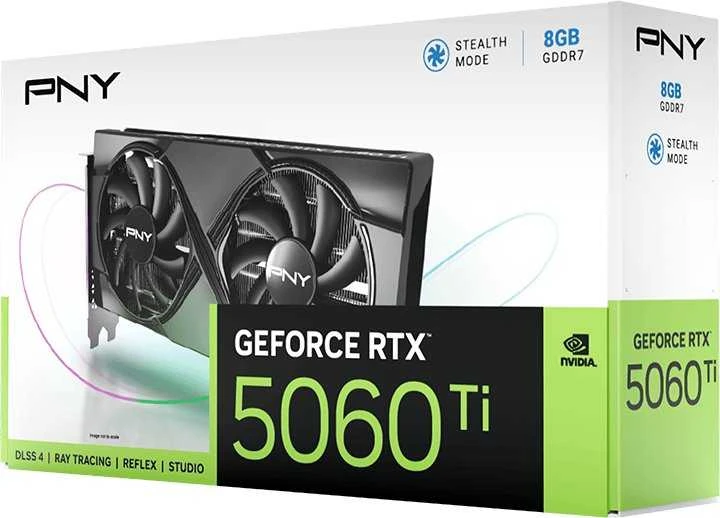 Vaizdo plokštė PNY GeForce RTX 5060 Ti su dviem ventiliatoriais, 8 GB, DLSS4