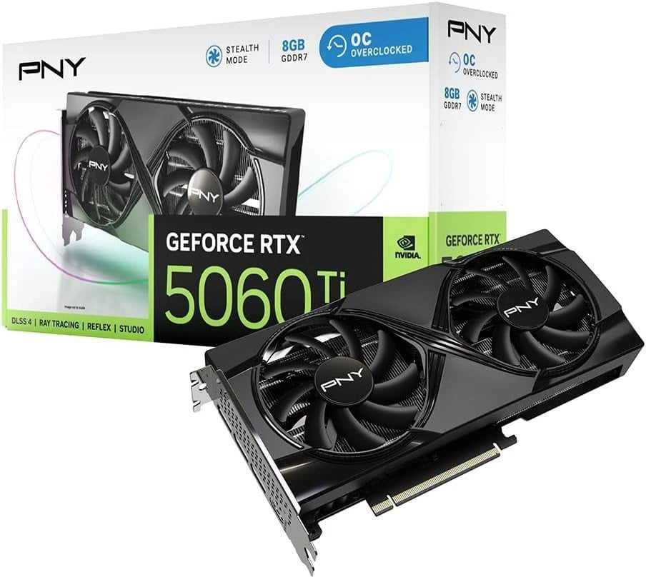 Vaizdo plokštė PNY GeForce RTX 5060 Ti dvigubas ventiliatorius, 8GB OC, DLSS 4