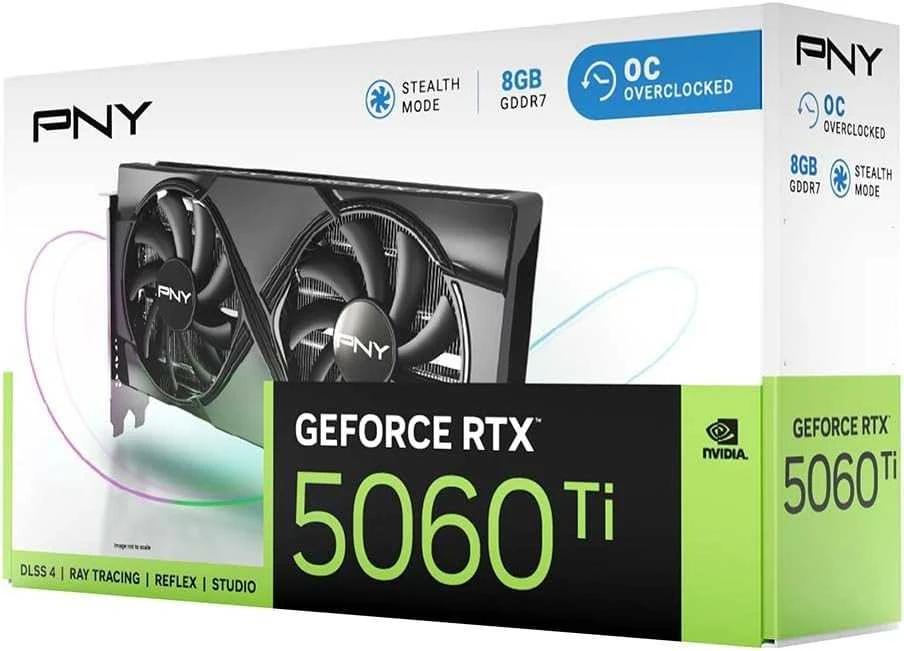 Vaizdo plokštė PNY GeForce RTX 5060 Ti dvigubas ventiliatorius, 8GB OC, DLSS 4