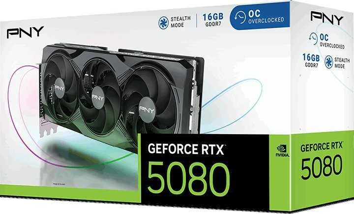 Vaizdo plokštė Pny Technologies PNY GeForce RTX 5080 įsijungęs trigubas ventiliatorius GPU NVIDIA 16 GB GDDR7