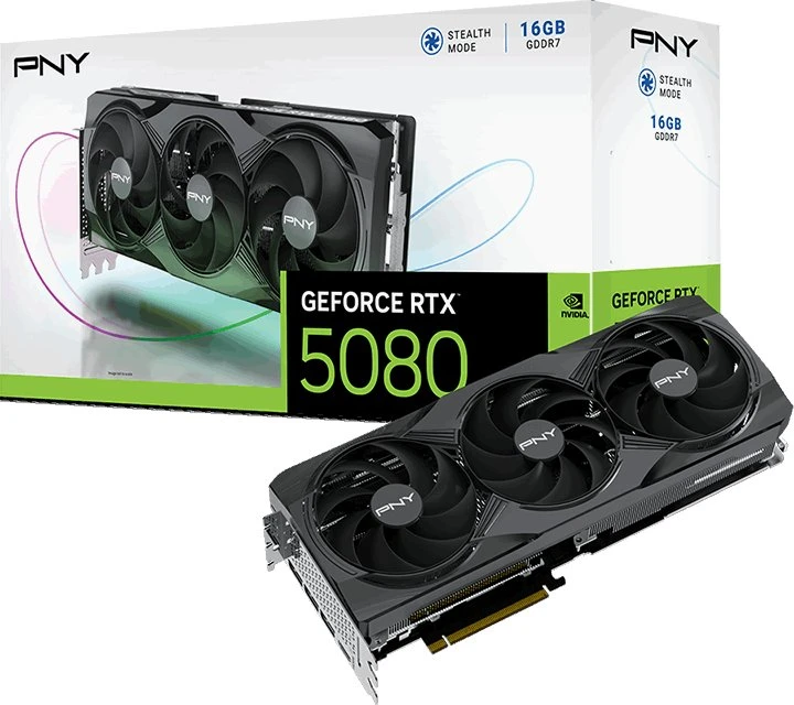 Vaizdo plokštė PNY Technologies PNY GeForce RTX 5080 su trijų ventiliatorių NVIDIA 16 GB GDDR7