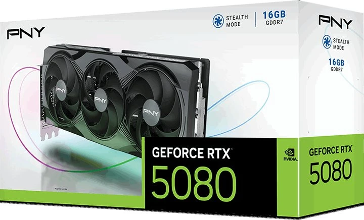 Vaizdo plokštė PNY Technologies PNY GeForce RTX 5080 su trijų ventiliatorių NVIDIA 16 GB GDDR7