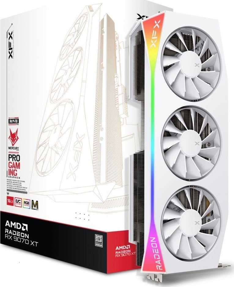 Vaizdo plokštė XFX „Mercury AMD Radeon RX 9070XT OC Baltas Magnetic Air Edition“ su RGB 16 GB GDDR6, HDMI 3xDP, AMD RDNA 4