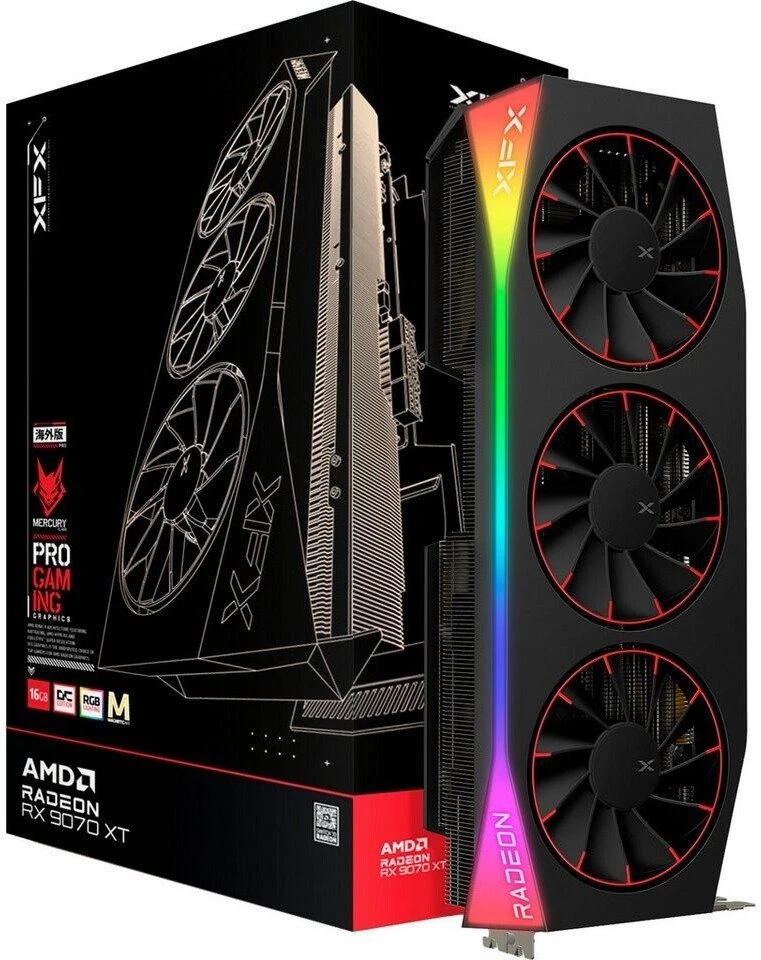 Vaizdo plokštė XFX Mercury AMD Radeon RX 9070XT OC Magnetic Air Edition su RGB apšvietimu | RX-97TMARGB9