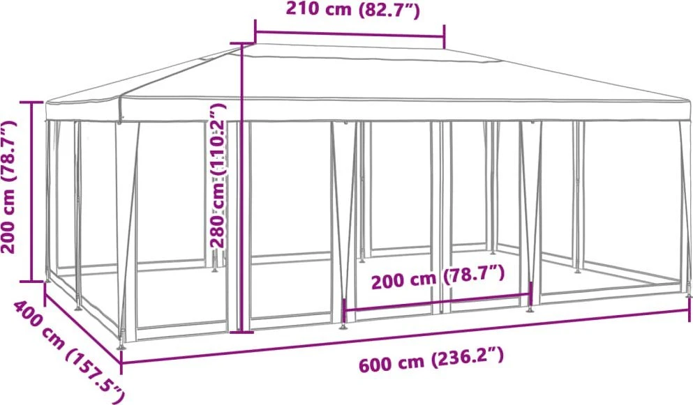 Proginė palapinė su 10 tinklinėmis sienomis, žalia, 6x4m, HDPE