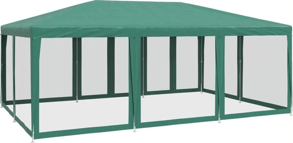 Proginė palapinė su 10 tinklinėmis sienomis, žalia, 6x4m, HDPE