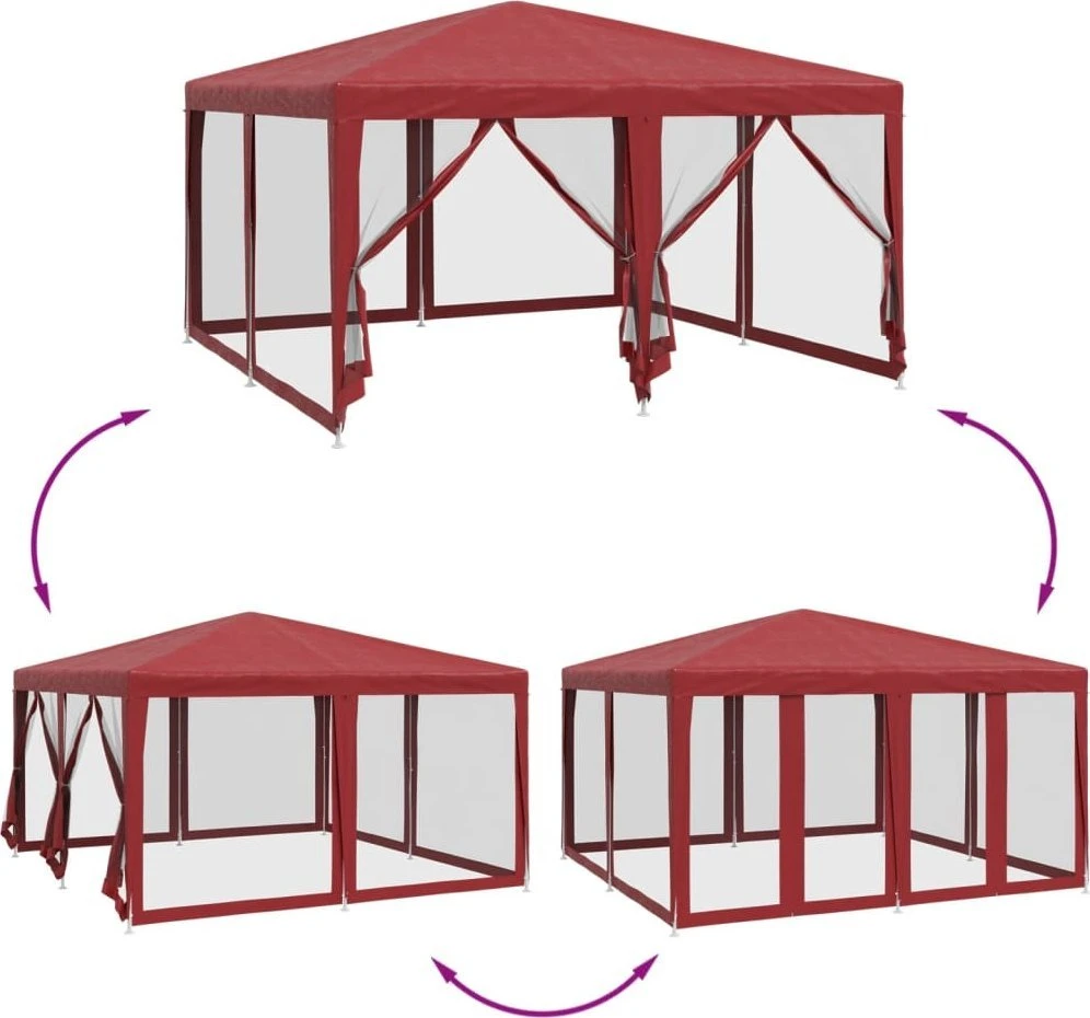 Proginė palapinė su 8 tinklinėmis sienomis, raudona, 4x4m, HDPE