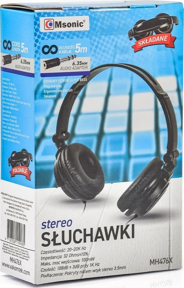 MSONIC MH476X ausinės, 5 m. laidas