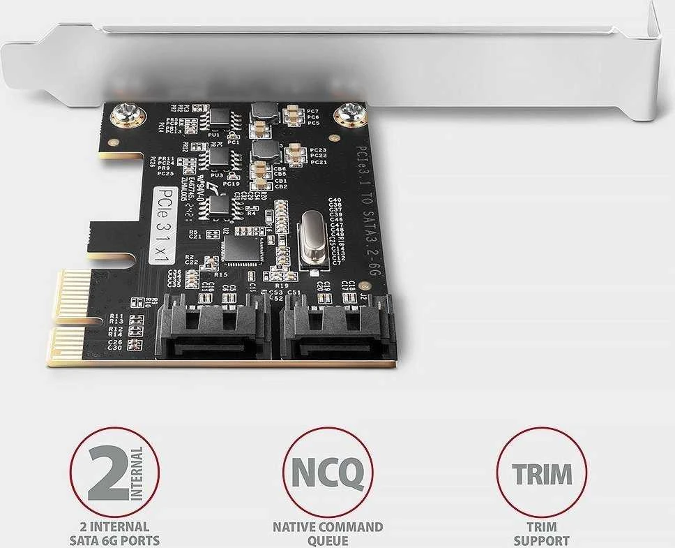 Axagon Dviejų kanalų SATA III PCI-Express valdiklis su dviem vidiniais SATA prievado išėjimais. Standartinis ir žemas profilis.