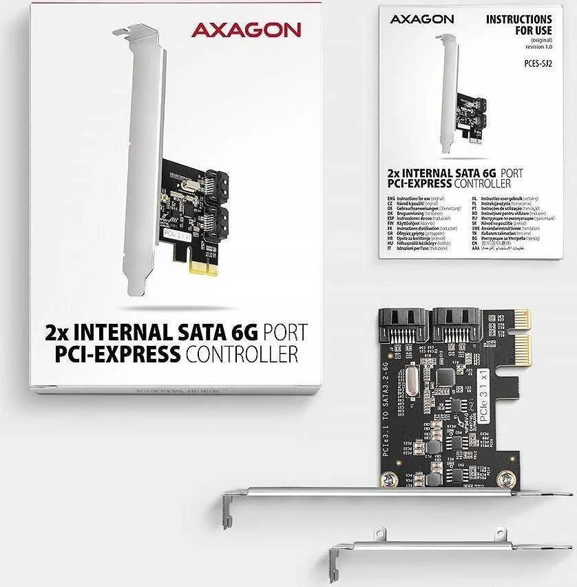 Axagon Dviejų kanalų SATA III PCI-Express valdiklis su dviem vidiniais SATA prievado išėjimais. Standartinis ir žemas profilis.