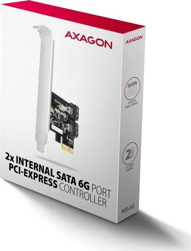 Axagon Dviejų kanalų SATA III PCI-Express valdiklis su dviem vidiniais SATA prievado išėjimais. Standartinis ir žemas profilis.