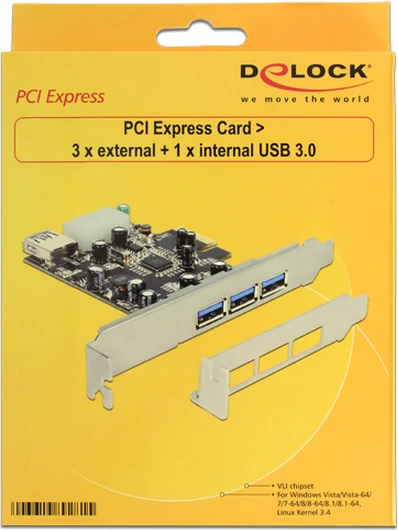 Delock PCI Express kortelė > 3 x išorinis + 1 x vidinis USB 3.0 tipo A lizdas