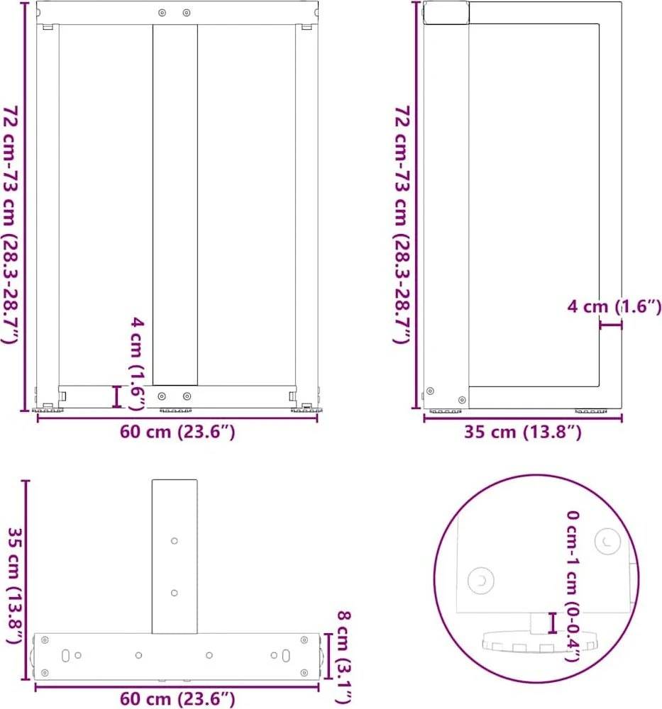 Valgomojo stalo kojelės, T formos, 2 vnt., 60x35x(72-73) cm