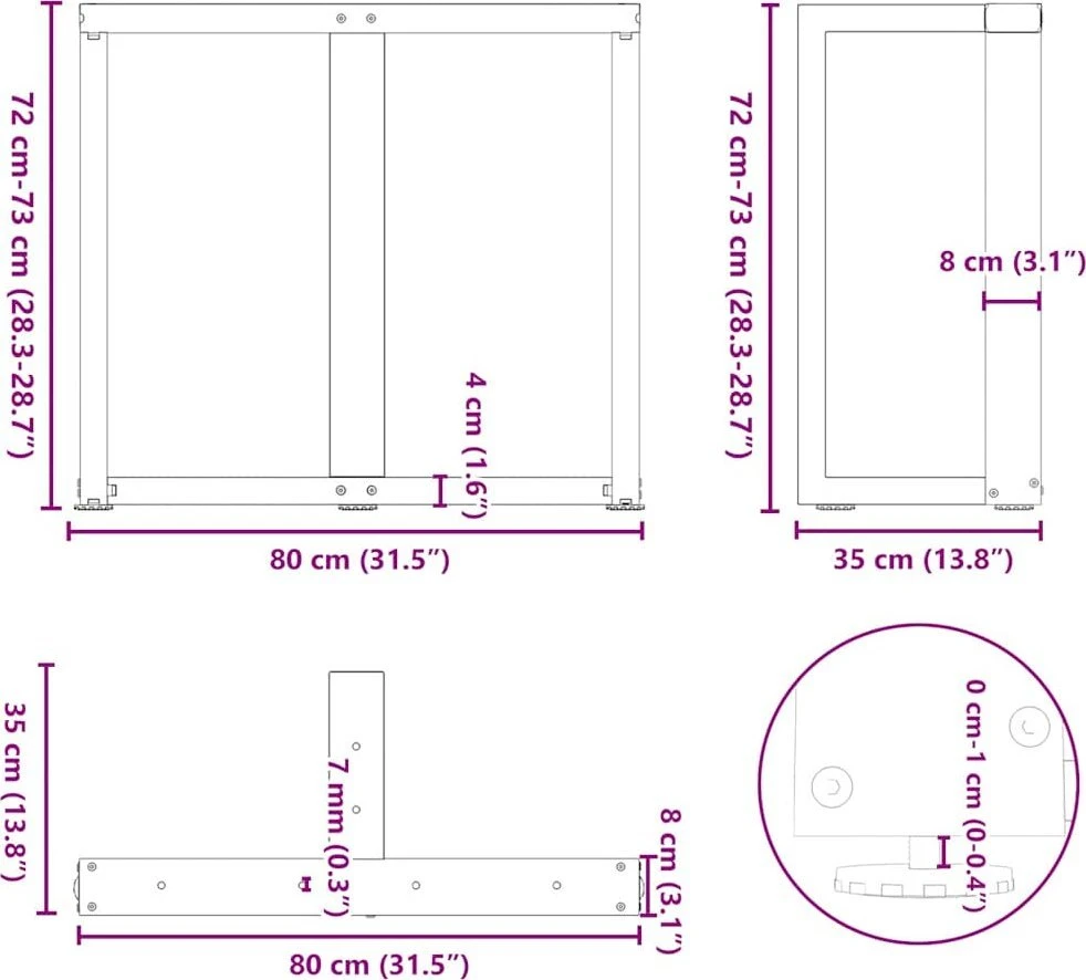 Valgomojo stalo kojelės, T formos, 2 vnt., 80x35x(72-73) cm