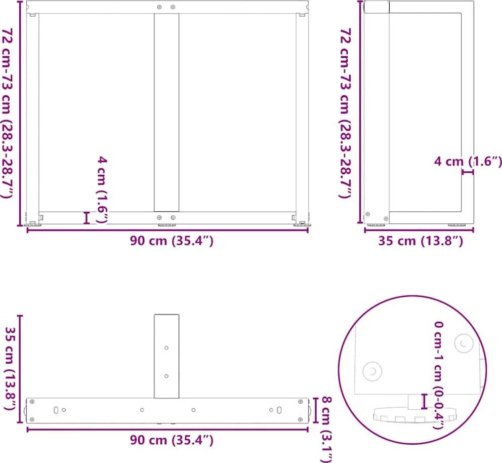 Valgomojo stalo kojelės, 2 vnt., juodos, 90x35x(72-73) cm, plienas
