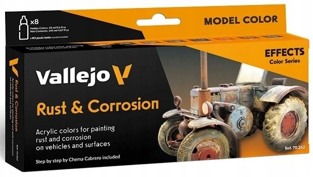 Vallejo 70.262 – Modelio spalva – Efektai – Rūdys ir korozija (8 x 18 ml)
