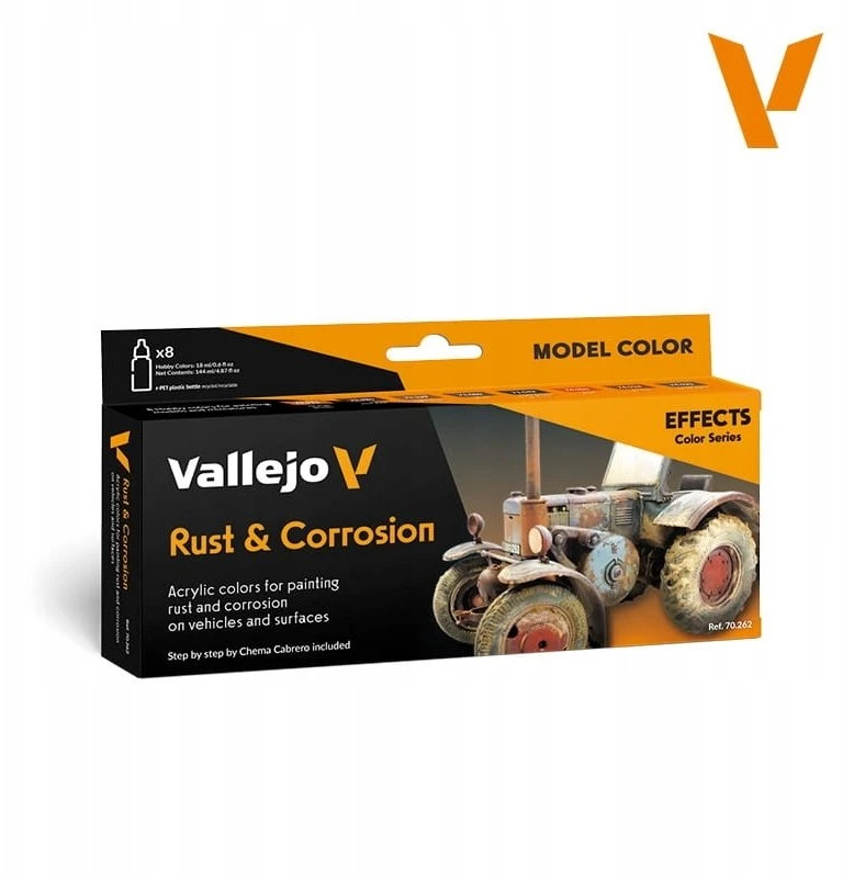 Vallejo 70.262 – Modelio spalva – Efektai – Rūdys ir korozija (8 x 18 ml)
