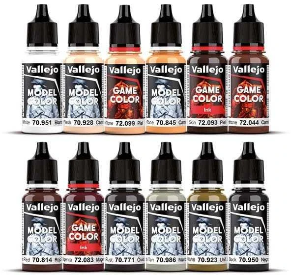 „Vallejo“ – „Game Color“ / 12 spalvų + figūrėlė – „Essential Paint“ rinkinys, gamintojas „Squidmar Miniatures“, 18 ml