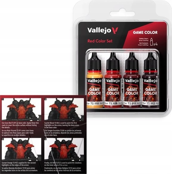 Vallejo : 72.377 - Žaidimo spalva - Raudonų spalvų rinkinys 4 x (18 ml)