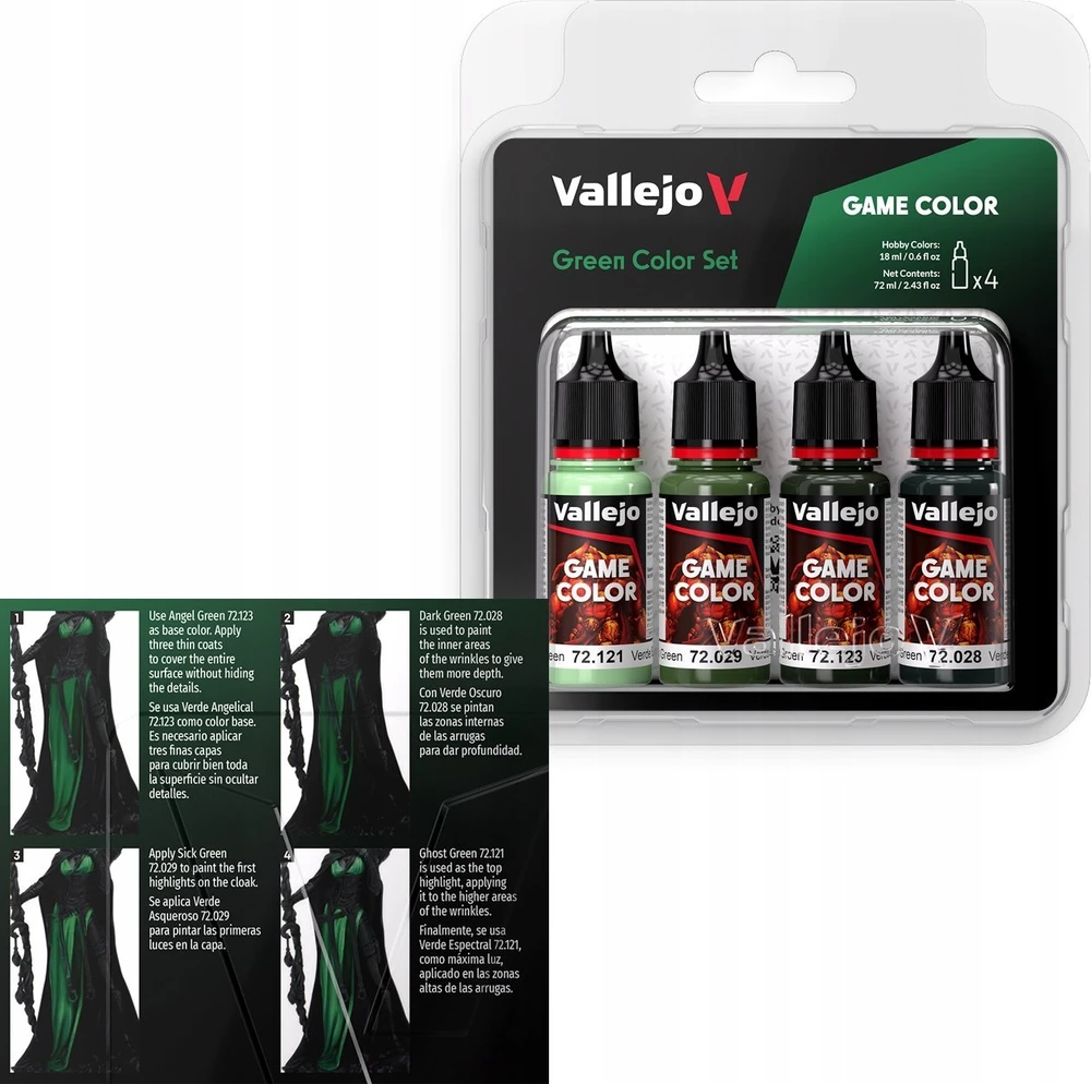 Vallejo: 72.384 - Žaidimo spalva - Žalios spalvos rinkinys 4 x (18 ml)
