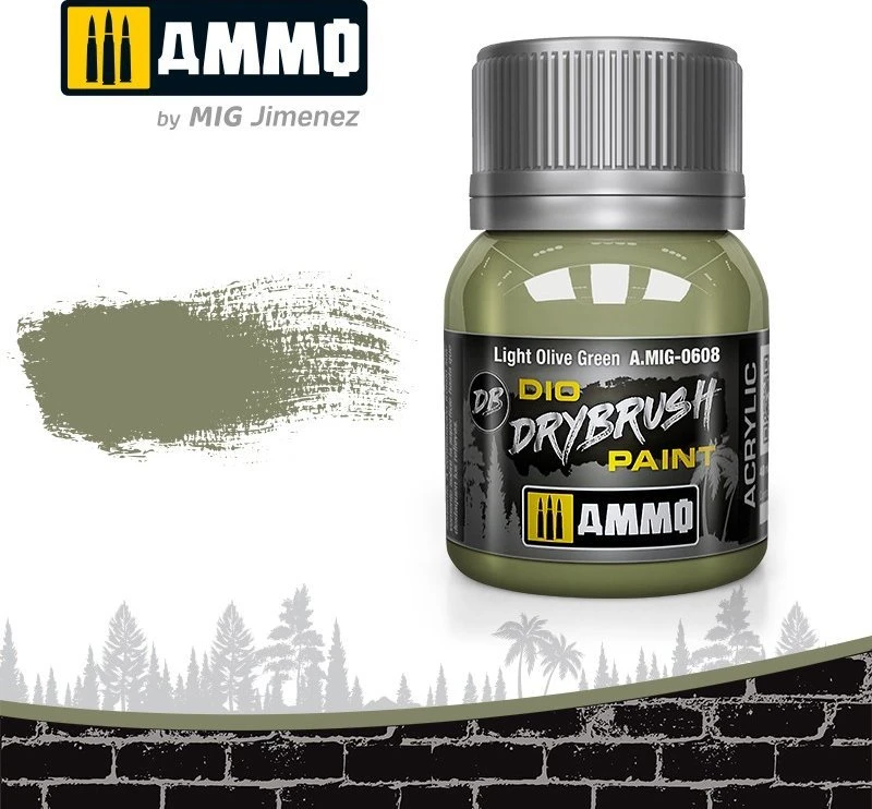 AMMO by MIG Jimenez AMMO MIG Drybrush Light Olive Žalias 40ml (0608) – sendinimo dažai