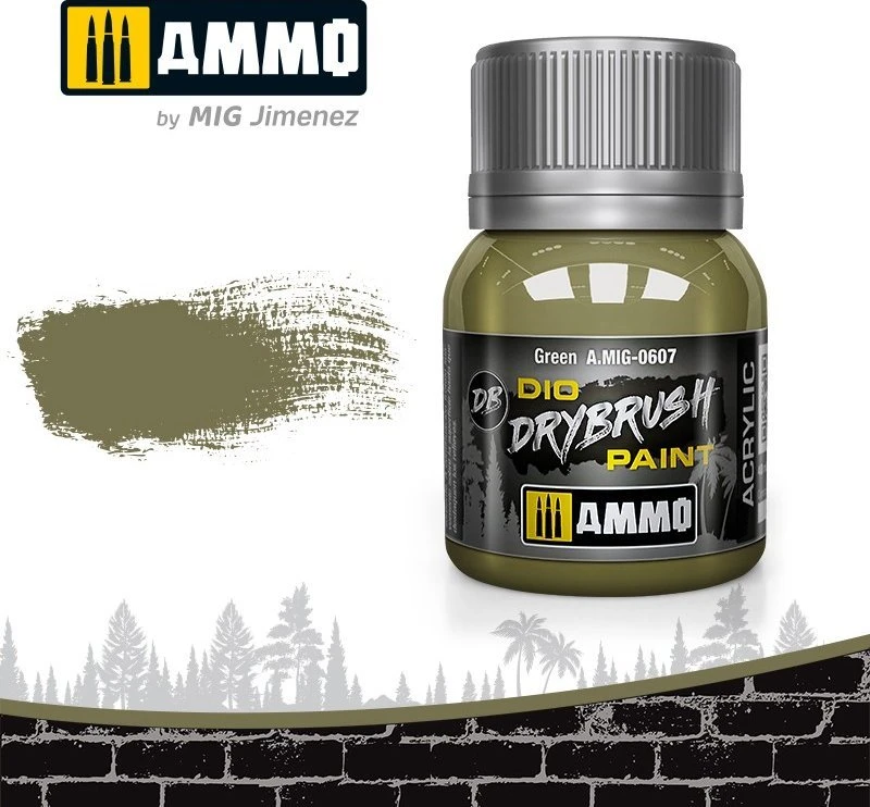 AMMO by MIG Jimenez AMMO MIG DRYBRUSH žalios spalvos sendinimo dažai, 40 ml (A.MIG-0607)