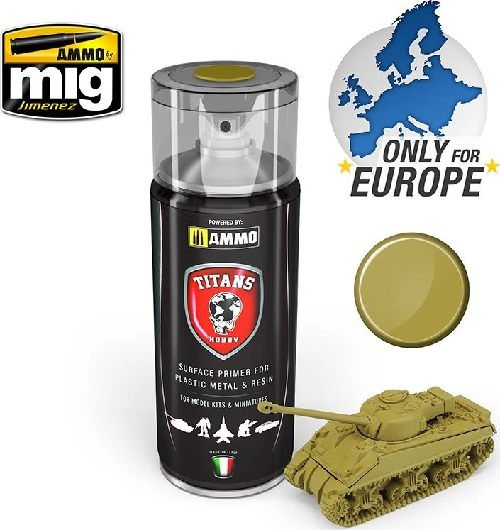 AMMO by MIG Jimenez TITANS HOBBY dykumos geltonas matinis purškiamas gruntas 400 ml