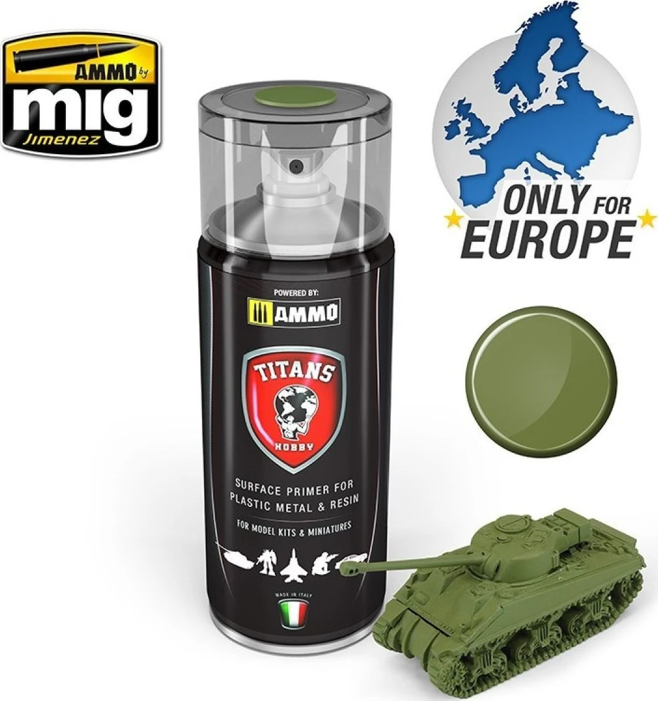 AMMO by MIG Jimenez Titans Hobby akrilinis purškiamas gruntas, matinė karinė žalia 400 ml
