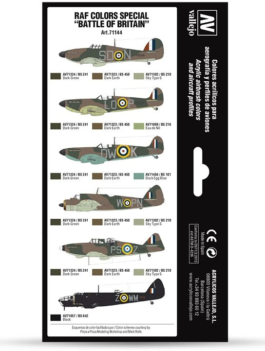 Vallejo Vallejo: 71.144 - Model Air - Air War - RAF spalvos - Specialusis „Britanijos mūšis“ (8x18 ml)