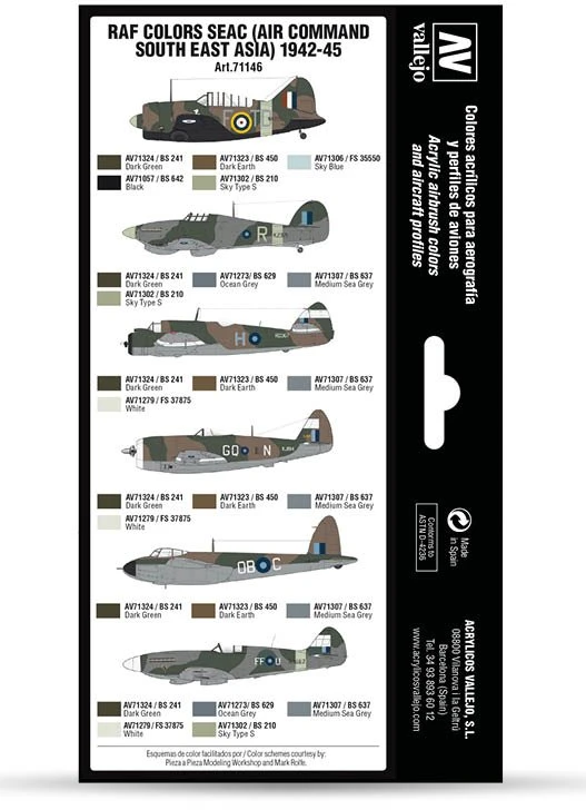 Vallejo Vallejo: 71.146 - Model Air - Air War - RAF Colors - Seac 1942-1945 - Air Command South East Asia (8x18 ml)