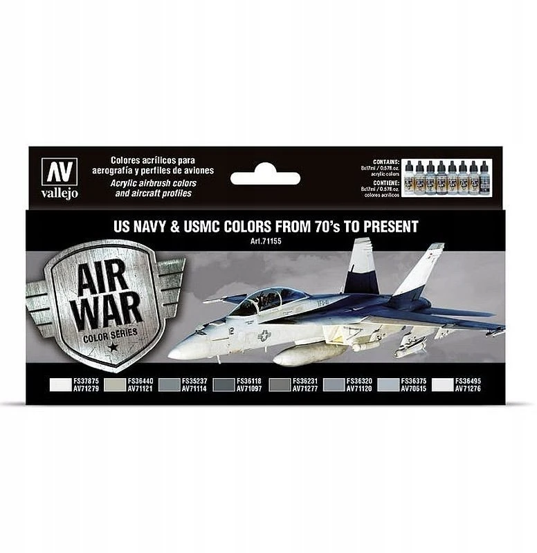 Vallejo: 71.155 - Model Air - Oro karo - JAV karinio jūrų laivyno ir jūrų pėstininkų spalvos nuo 70-ųjų iki dabar (8x18 ml)