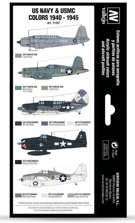 Vallejo Vallejo: 71.157 - Model Air - Air War - US Navy & USMC Colors 1940-1945 (8x18 ml)