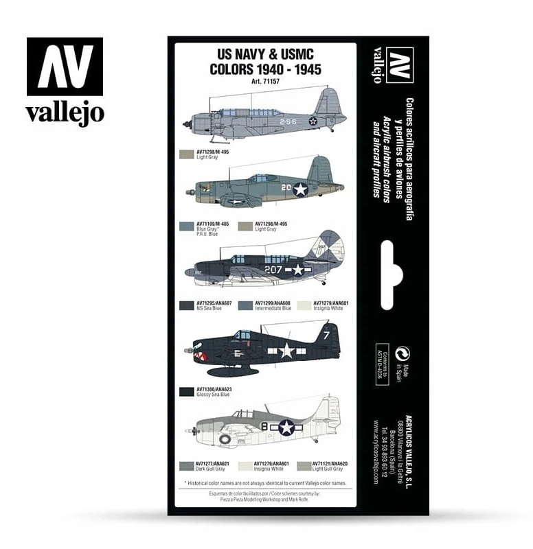 Vallejo Vallejo: 71.157 - Model Air - Air War - US Navy & USMC Colors 1940-1945 (8x18 ml)