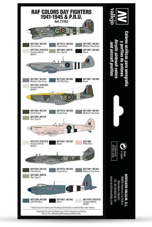 Vallejo Vallejo: 71.162 - Model Air - Air War - RAF spalvos - Dienos naikintuvai 1941-1945 ir P.R.U. (8x18 ml)