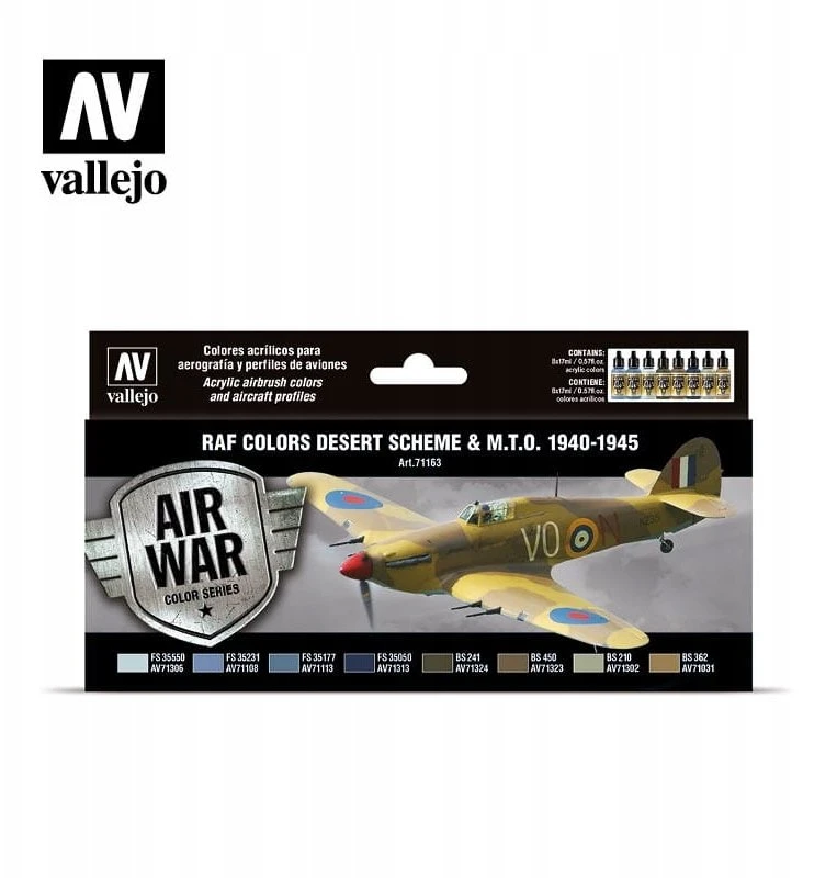 Vallejo Vallejo: 71.163 – Model Air – Air War – RAF spalvos – Dykumos schema ir M.T.O. 1940–1945 (8x18 ml)