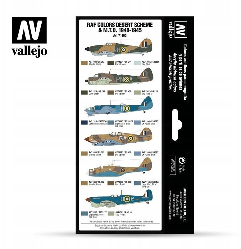 Vallejo Vallejo: 71.163 – Model Air – Air War – RAF spalvos – Dykumos schema ir M.T.O. 1940–1945 (8x18 ml)
