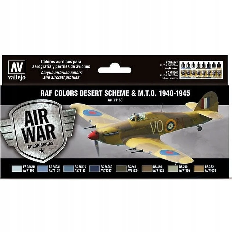 Vallejo Vallejo: 71.163 – Model Air – Air War – RAF spalvos – Dykumos schema ir M.T.O. 1940–1945 (8x18 ml)