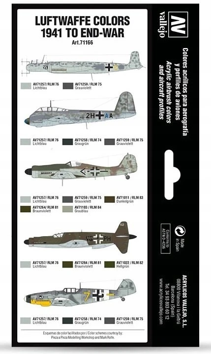 Vallejo Vallejo: 71.166 - Model Air - Air War - Liuftvafės spalvos - 1941 m. iki karo pabaigos (8x18 ml)